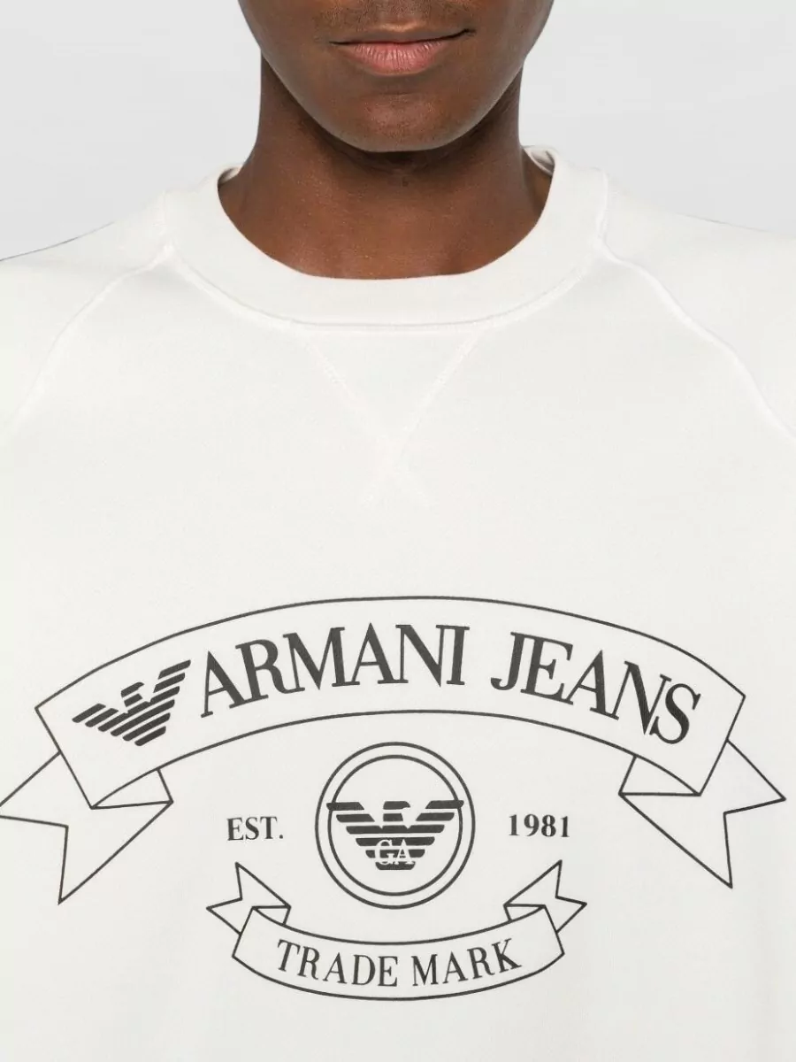 Emporio Armani Cotton Logo Print Crew Neck Raglan Long Sleeve Sweatshirt