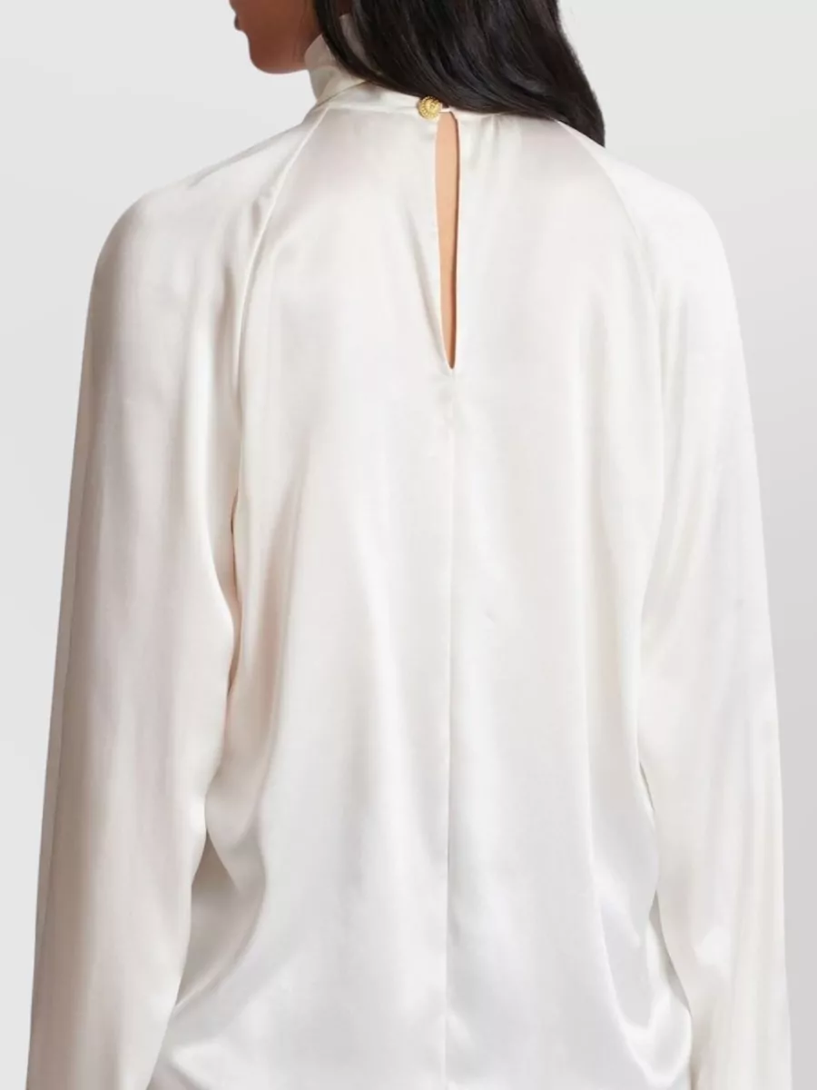 Balmain High Neck Long Sleeve Silk Blend Top