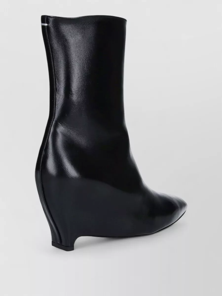 Maison Margiela Leather Glossy Pointed-Toe Wedge Ankle Boots
