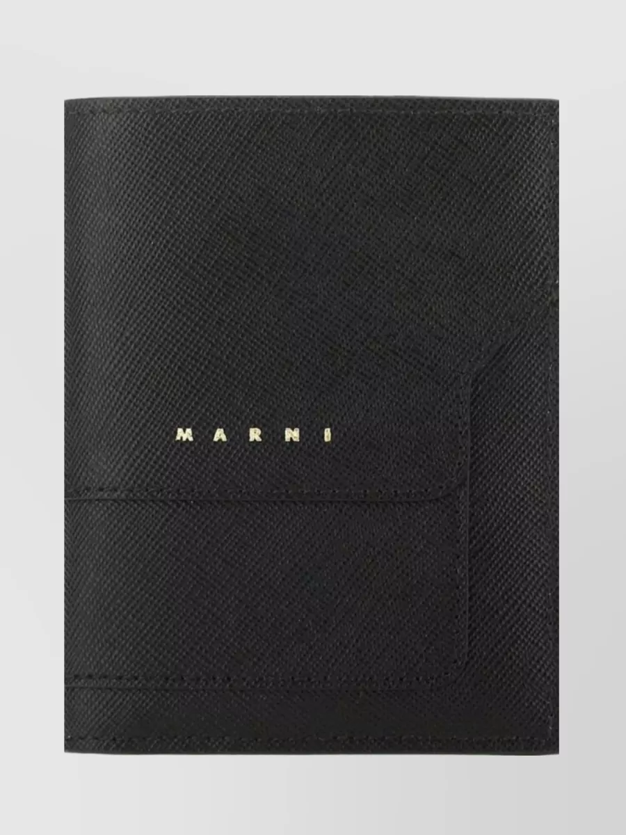 Shop Marni Stamped Logo Leather Wallet With Multiple Slots In Black