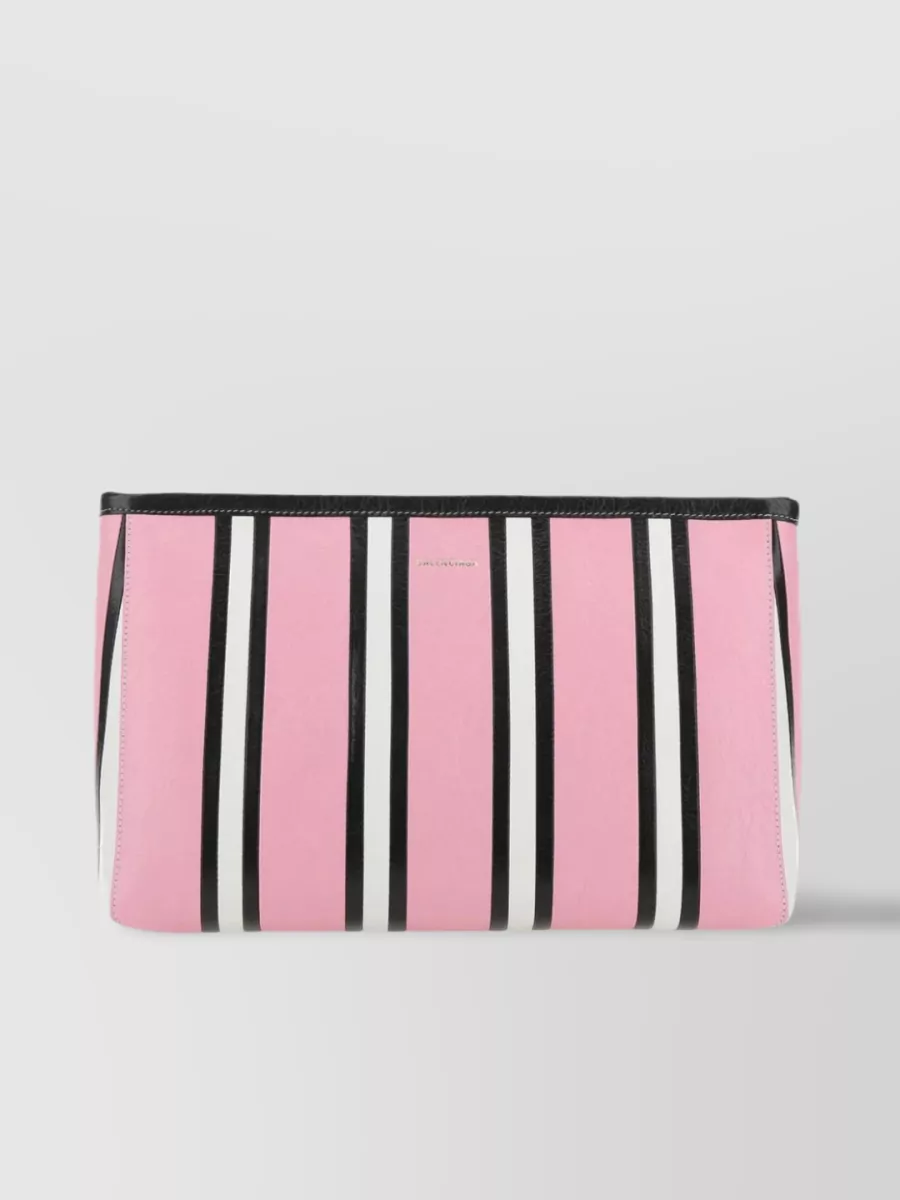 Shop Balenciaga Leather Striped Clutch With Detachable Wrist Handle In Pastel