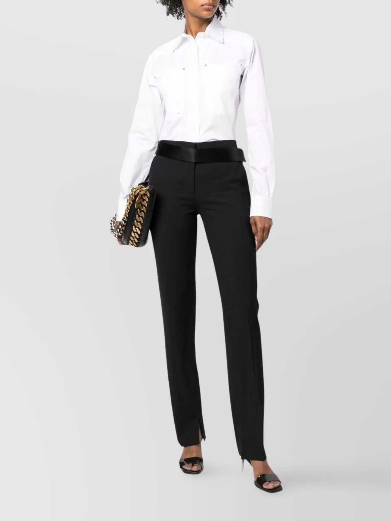 Stella Mccartney Twill Trousers Featuring Satin Waistband In Black