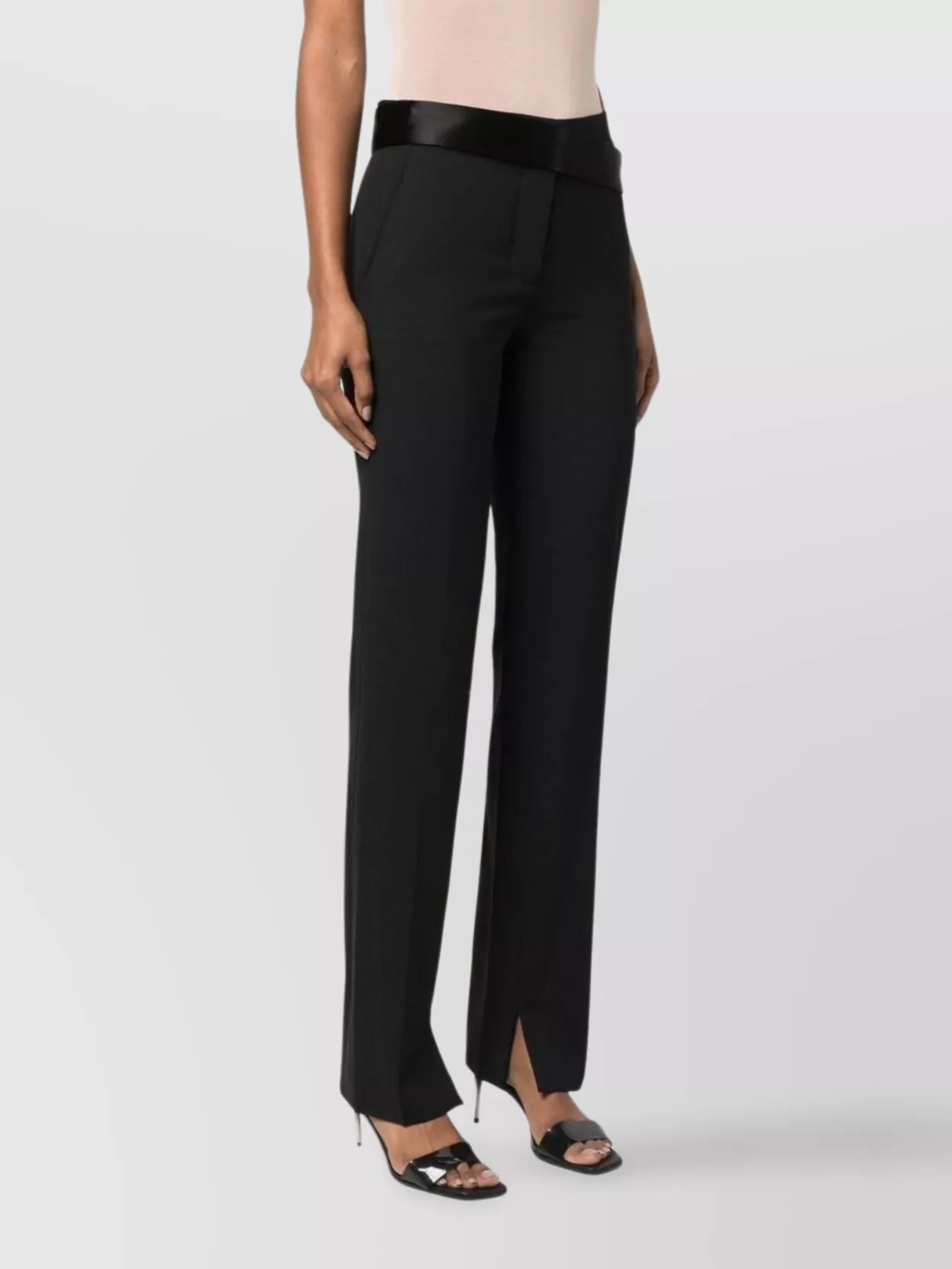 Stella Mccartney Twill Trousers Featuring Satin Waistband In Black