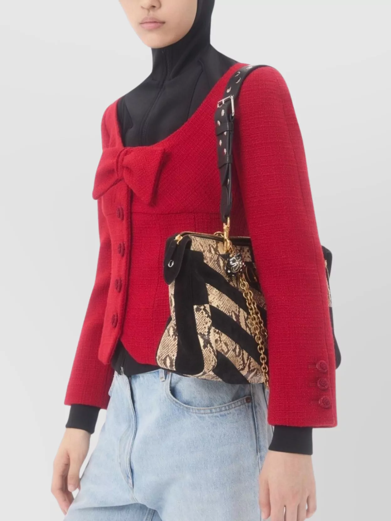 Valentino Textured Tweed Blazer Bow Detail