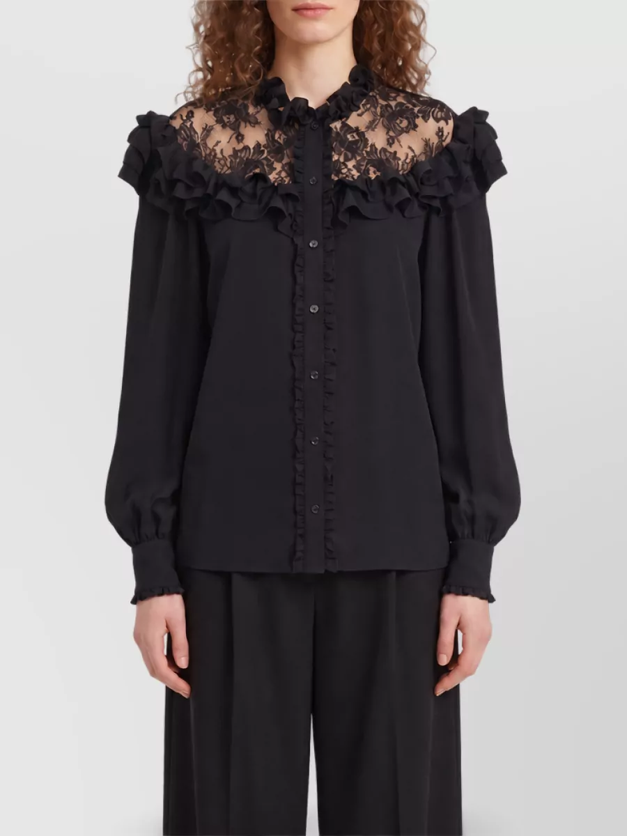 Chloé Silk High-Neck Ruffled Lace Blouse