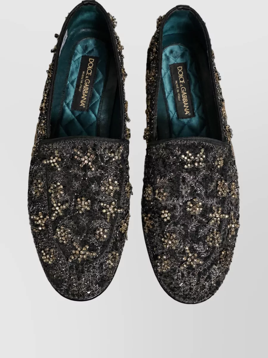 Dolce&Gabbana Leather Rhinestone Embellished Slippers
