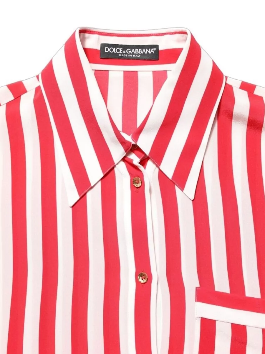 Dolce&Gabbana Silk Striped Long-Sleeve Blouse