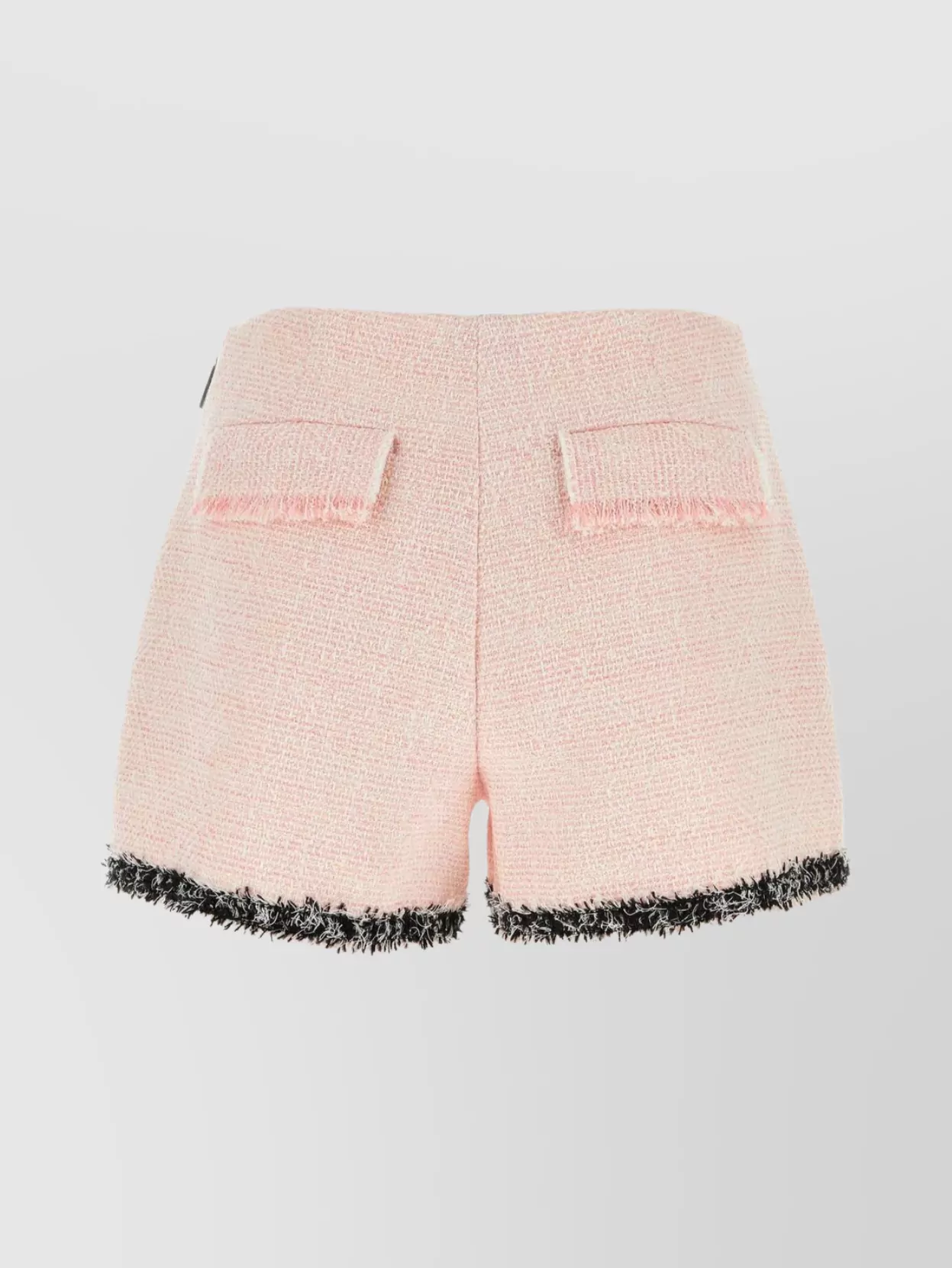 Msgm Textured Bouclé Fringed Shorts With Front Inserts And Pockets In Pink