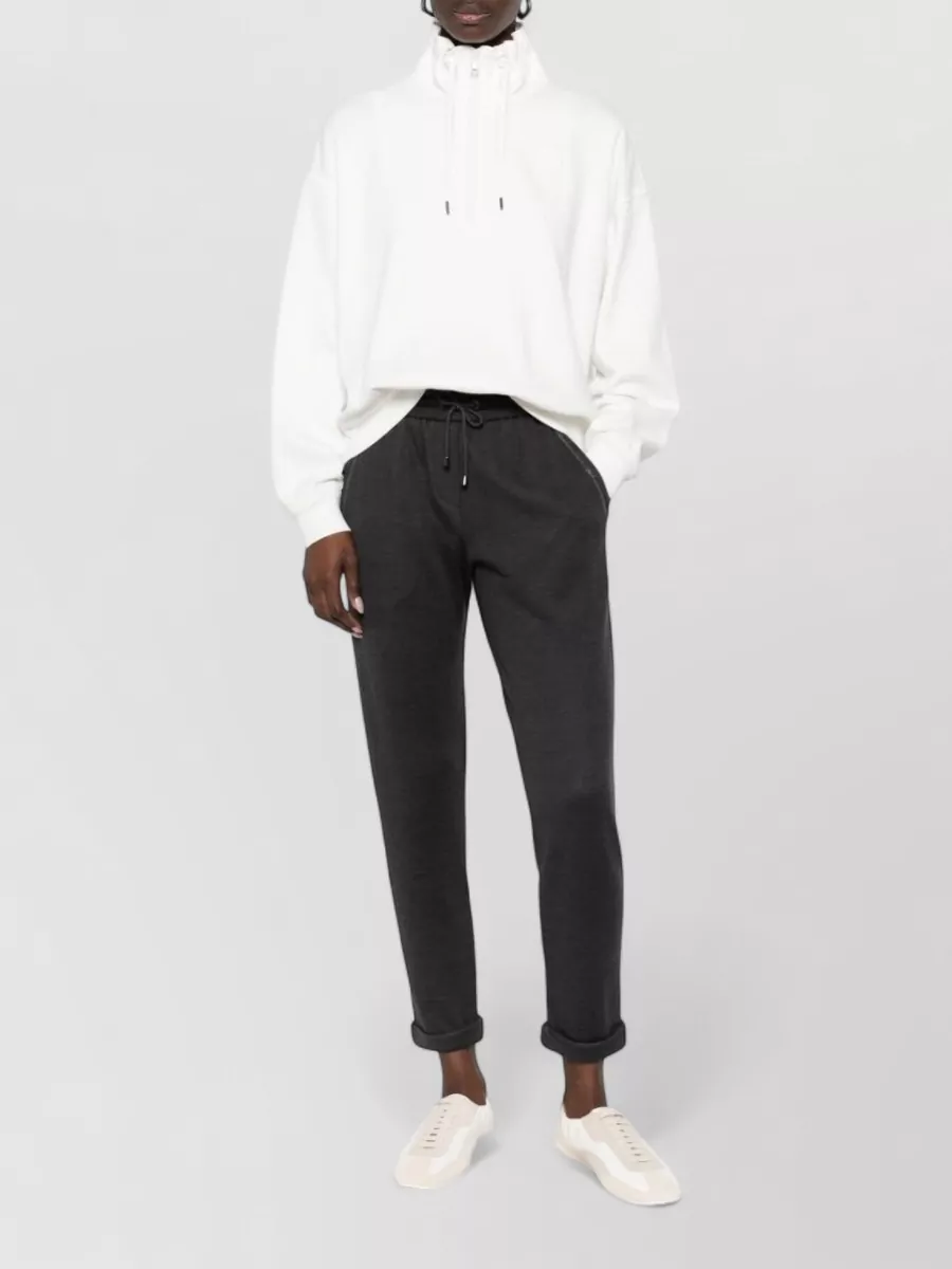 Brunello Cucinelli Cotton Half Zip Logo Patch Sweatshirt