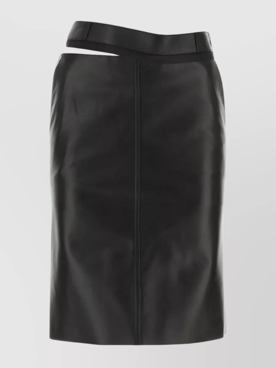Shop Fendi Back Slit Waistband Leather Skirt In Black