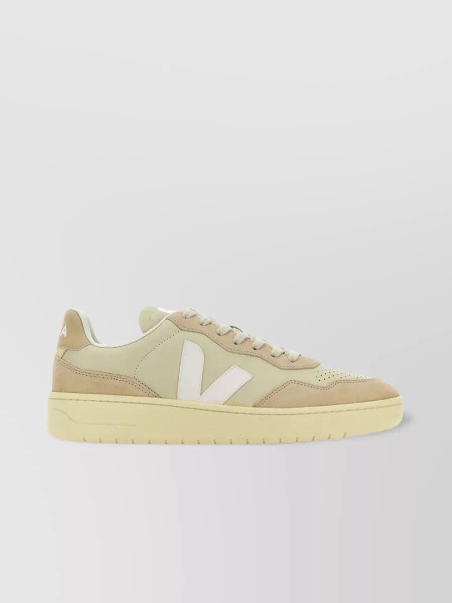 Shop Veja Leather And Suede Sneakers With Rubber Sole In Cream