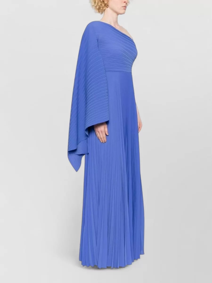 Solace London Plissé One-Shoulder Asymmetric Maxi Dress