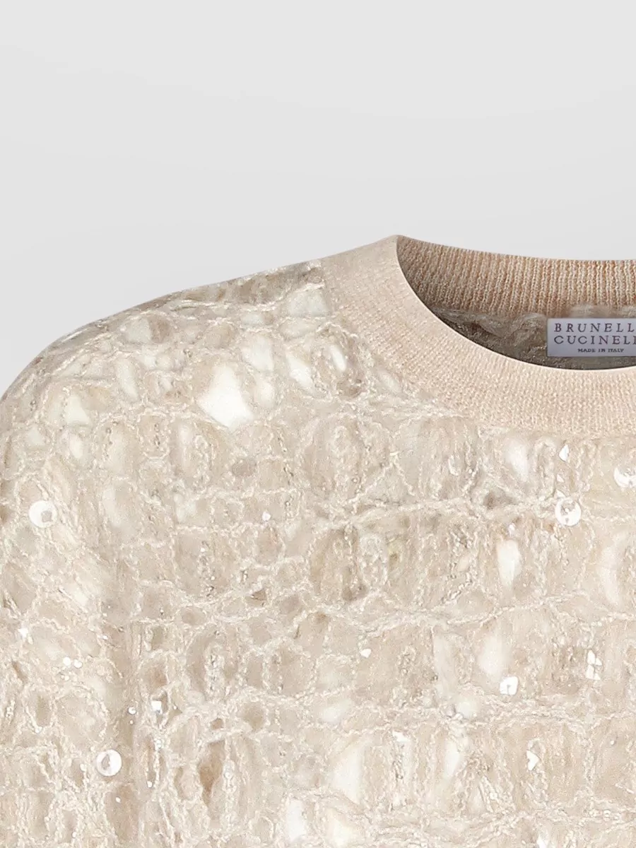 Brunello Cucinelli Short Sleeve Crew Neck Knitwear With Sequins