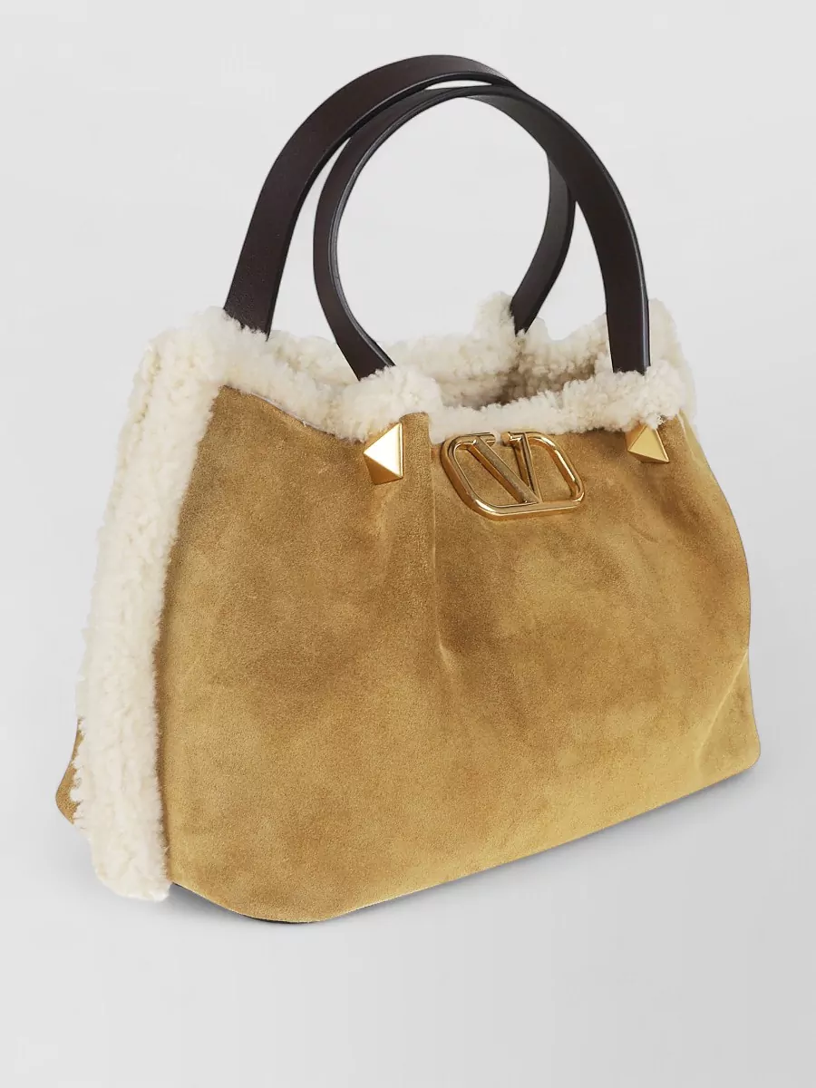 Valentino Garavani Small Tote Vlogo Signature Shearling Suede