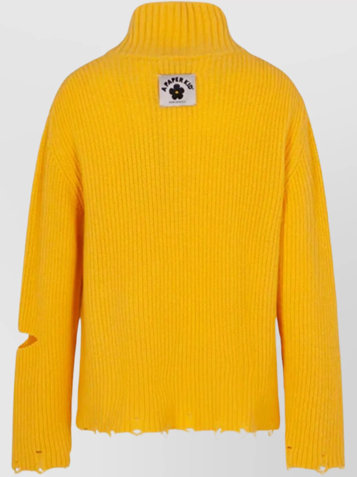 A Paper Kid Distressed Hem Knitted Jacket With Front Pockets In Yellow