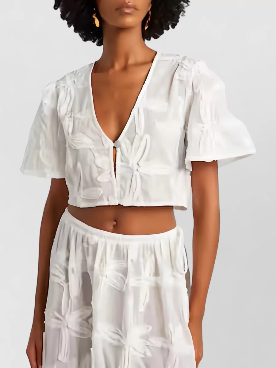 Farm Rio Embroidered V-Neck Short-Sleeve Blouse