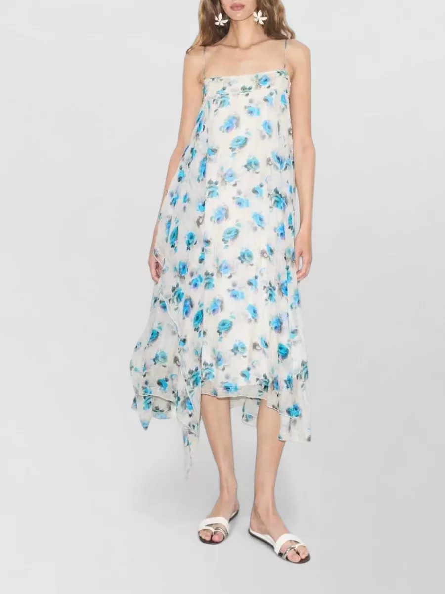 Tory Burch Silk Printed Asymmetric Midi Dress