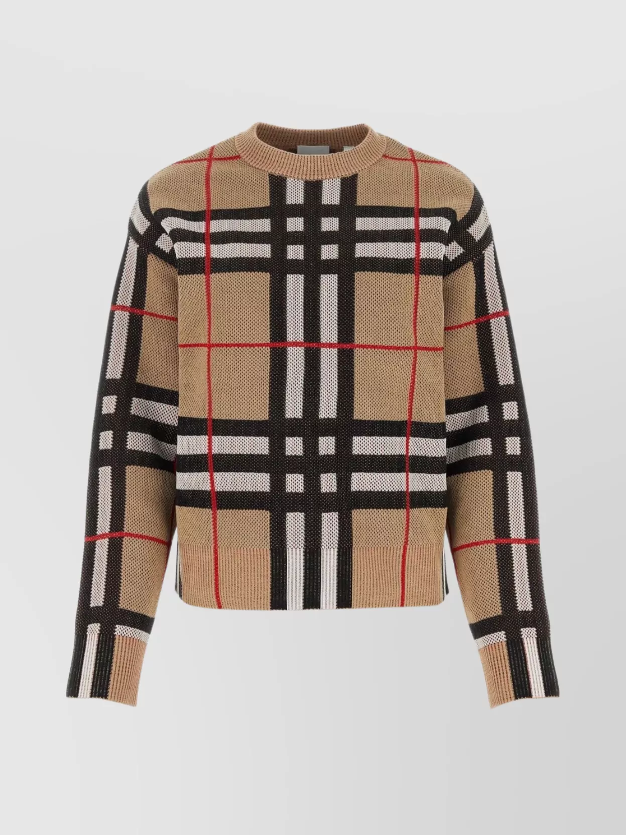 Shop Burberry Vintage Ribbed Crew-neck Checkered Knit In Brown