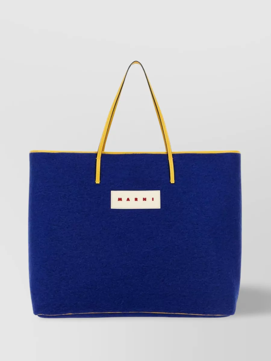 Shop Marni Janus Leather Handle Tote Bag In Blue