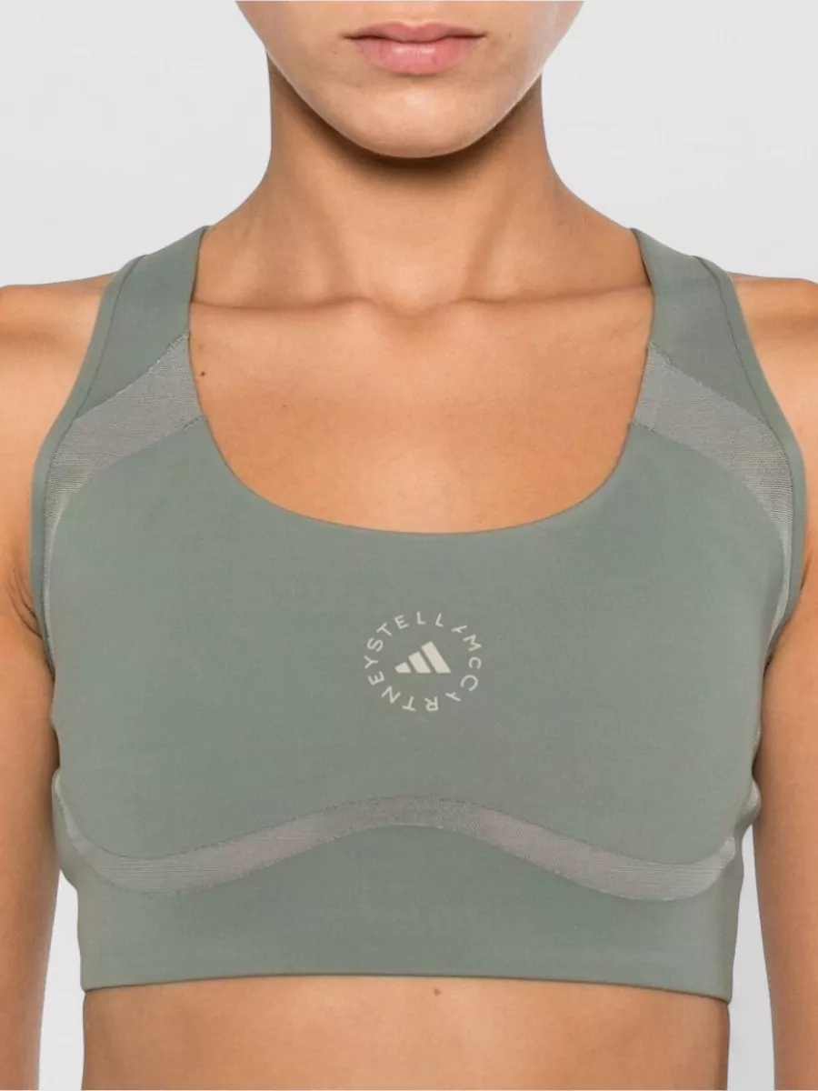 Adidas By Stella Mccartney Seamless Racerback Logo Sports Bra