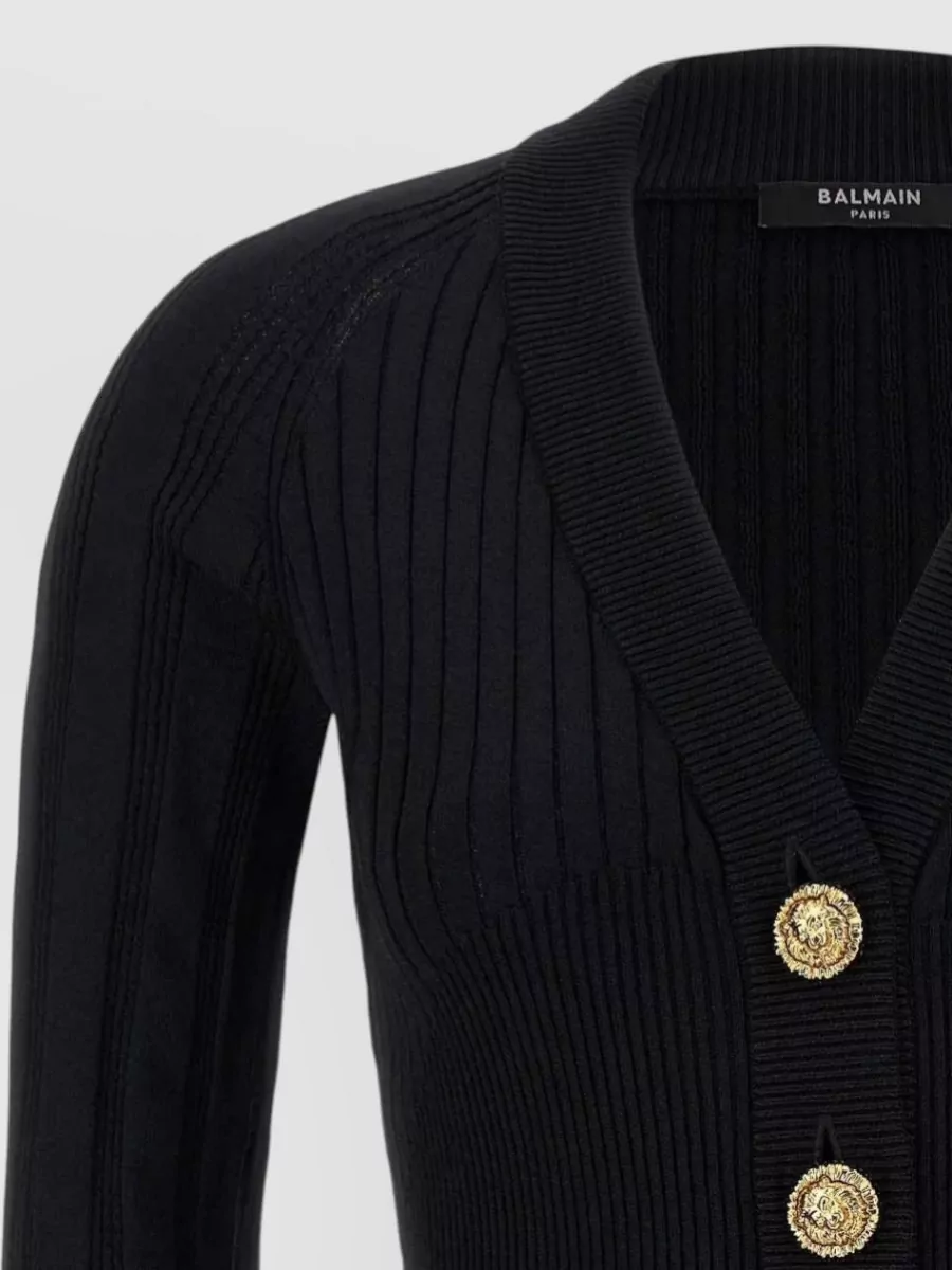 Balmain Ribbed V-Neck Long-Sleeve Cardigan