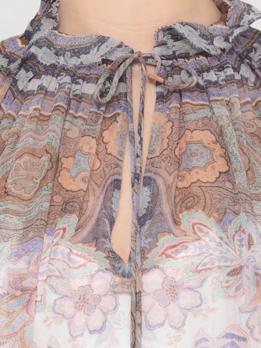 Zimmermann Printed V-Neck Long-Sleeve Blouse