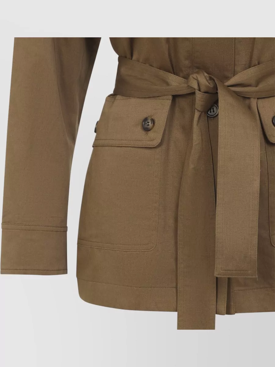 Yves Salomon Cotton Linen Belted Shirt Jacket