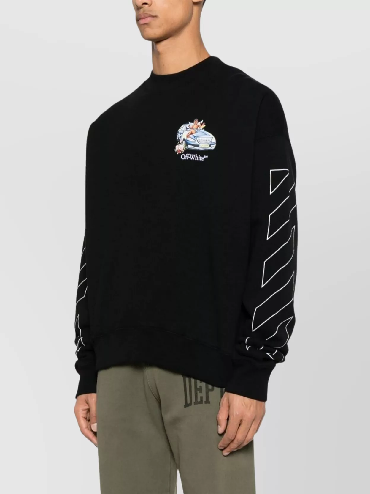 Off-White Graphic Print Crewneck Sweatshirt With Dropped Shoulders