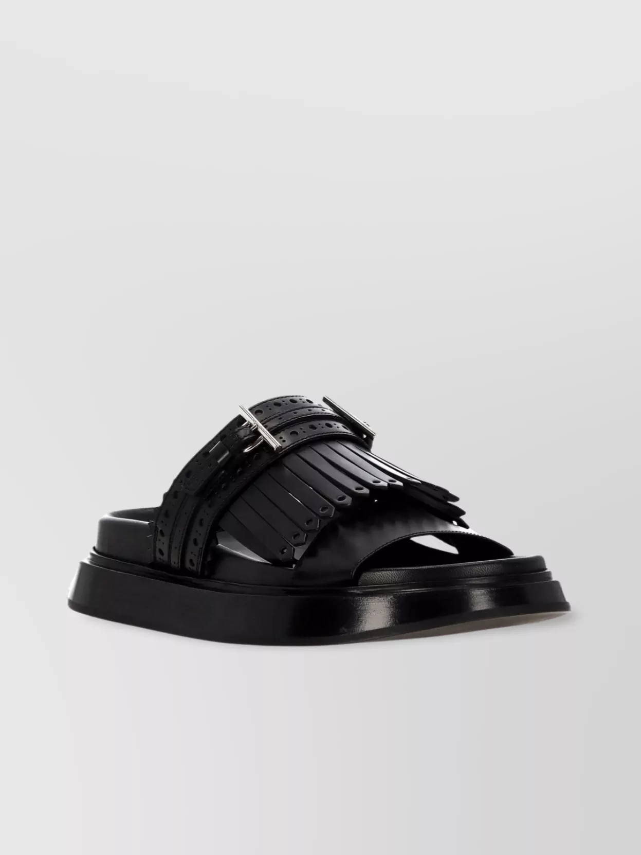 Alexander Mcqueen Fringed Leather T-Bar Sandals