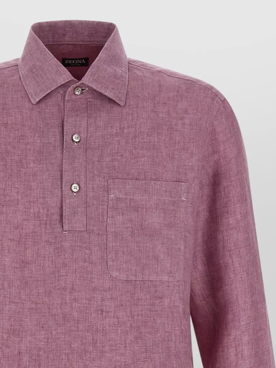 Zegna Linen Long-Sleeve Polo Shirt