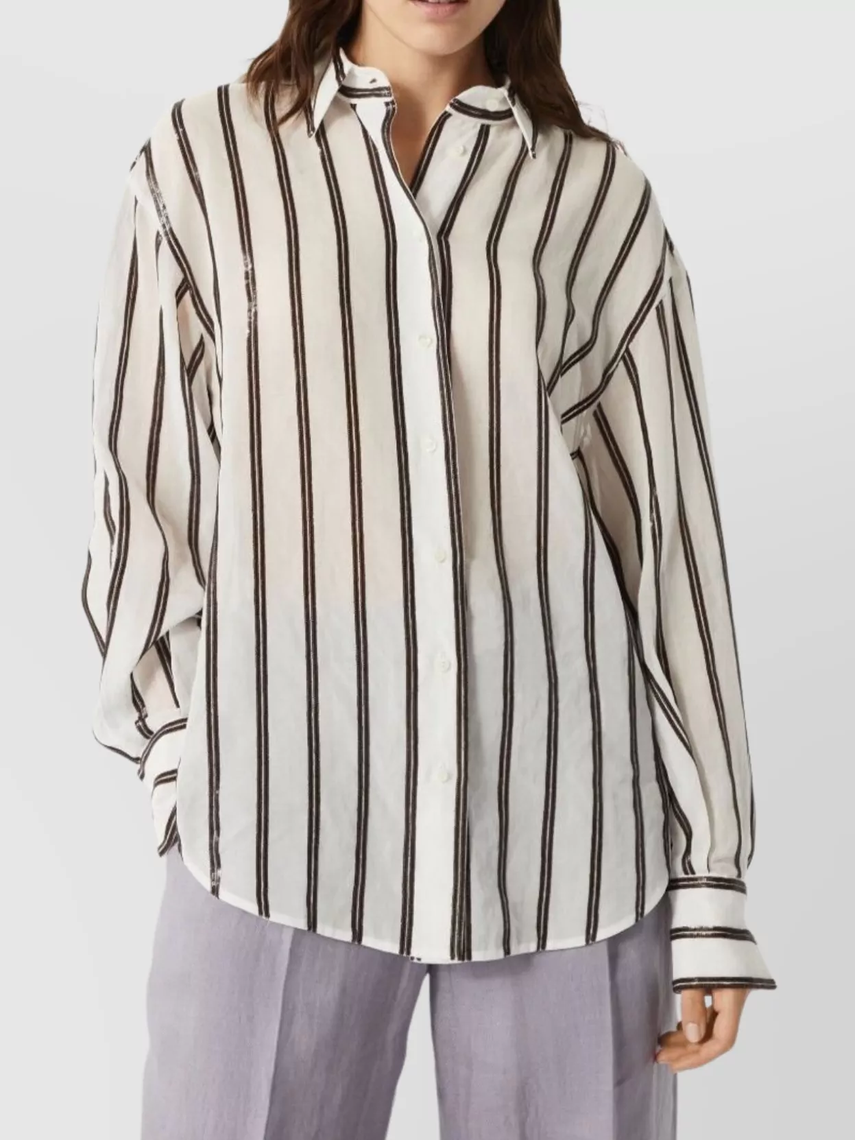 Brunello Cucinelli Cuffed Sleeves Striped Cotton Shirt