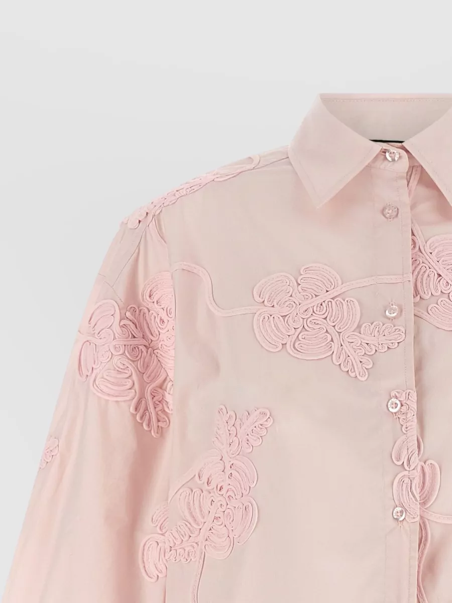 Rotate Birger Christensen Embroidered Floral Shirt Long Sleeves Collar