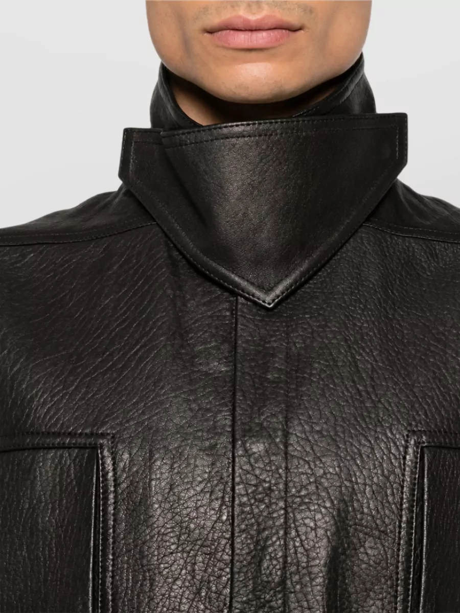 Rick Owens Lamb Leather Sleeveless High Neck Coat