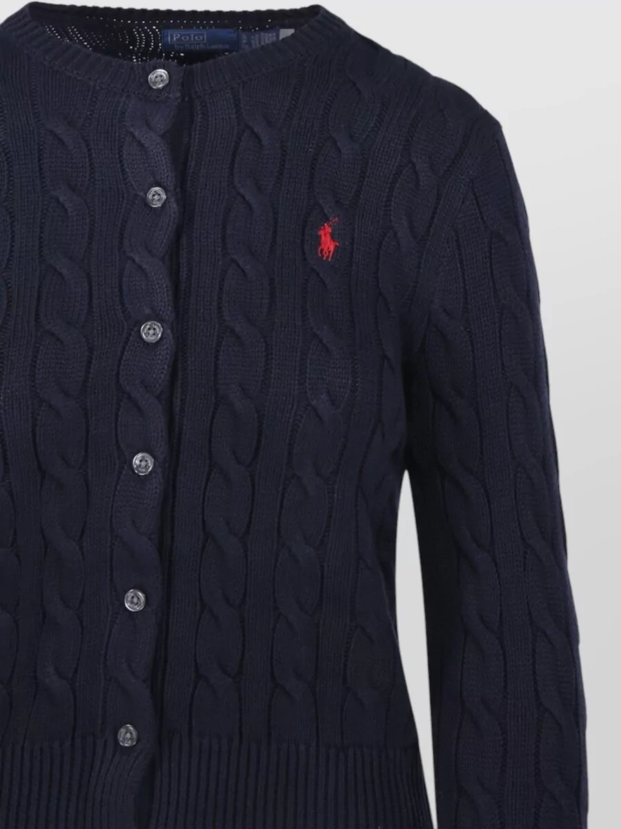 Ralph Lauren Cable Knit Cardigan With Ribbed Cuffs And Hem