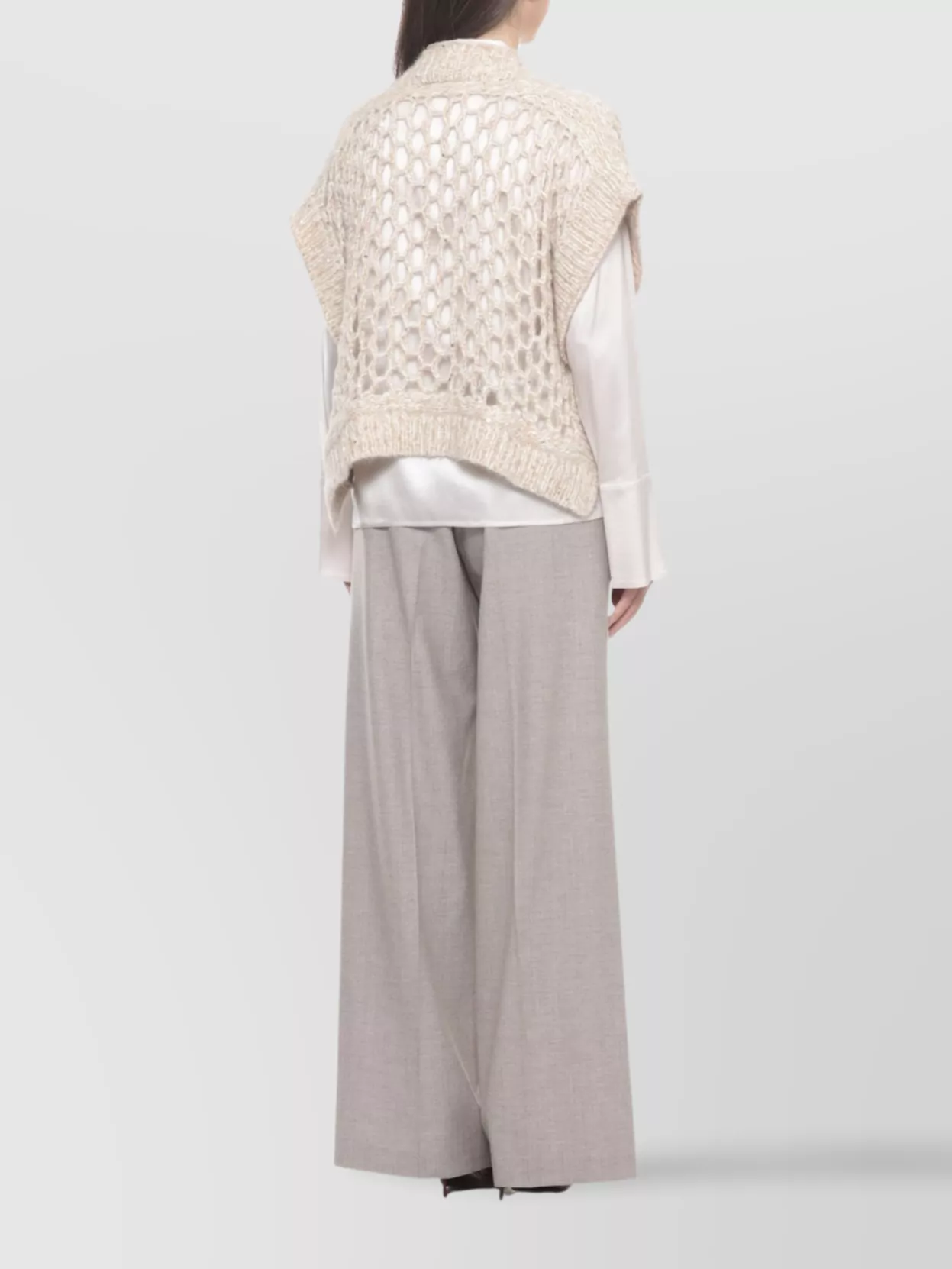 Peserico Sleeveless Open Knit Sweater Featuring Sequins