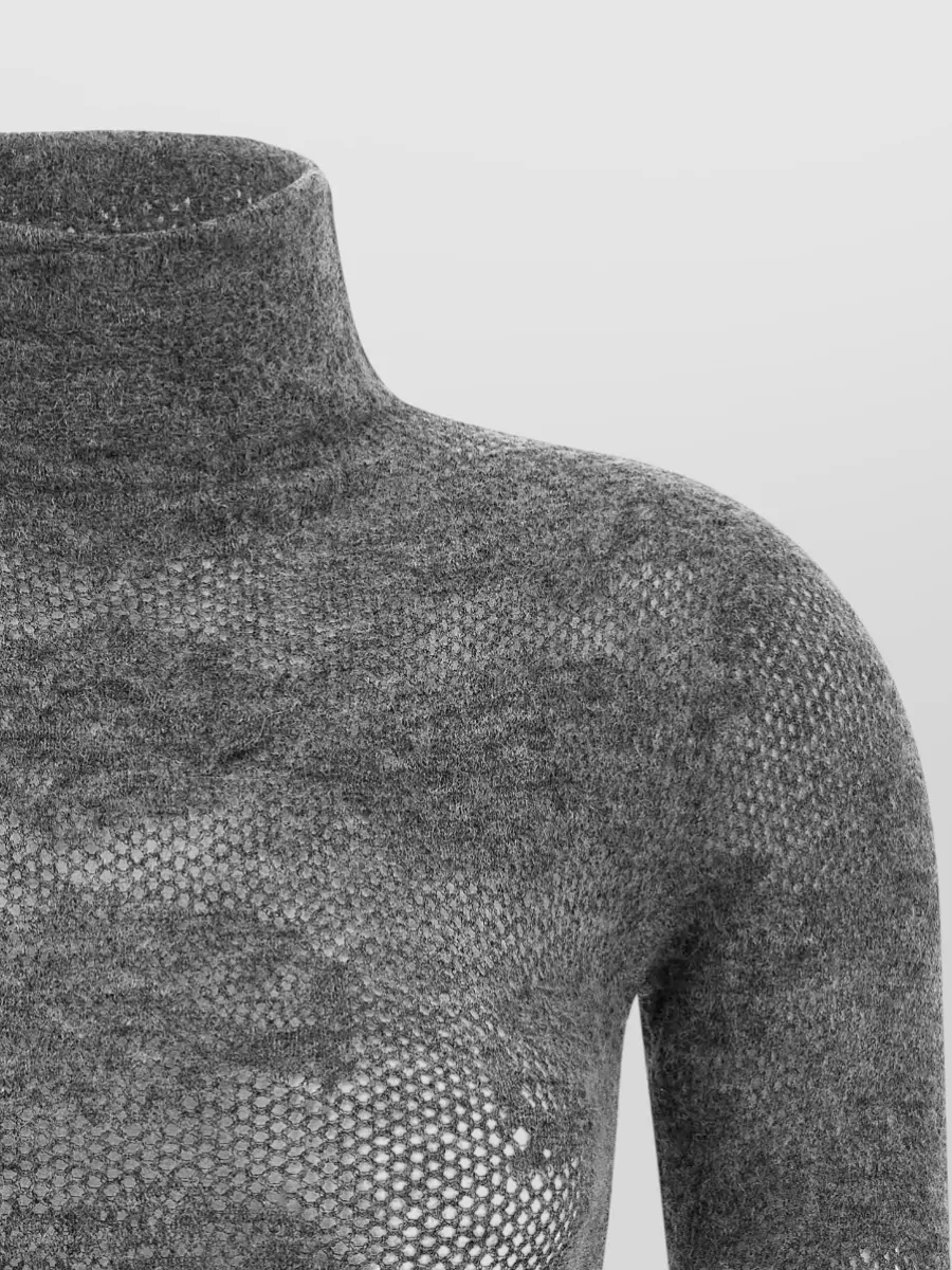 Brunello Cucinelli Silk Wool Alpaca Openwork Turtleneck Short-Sleeve Sweater