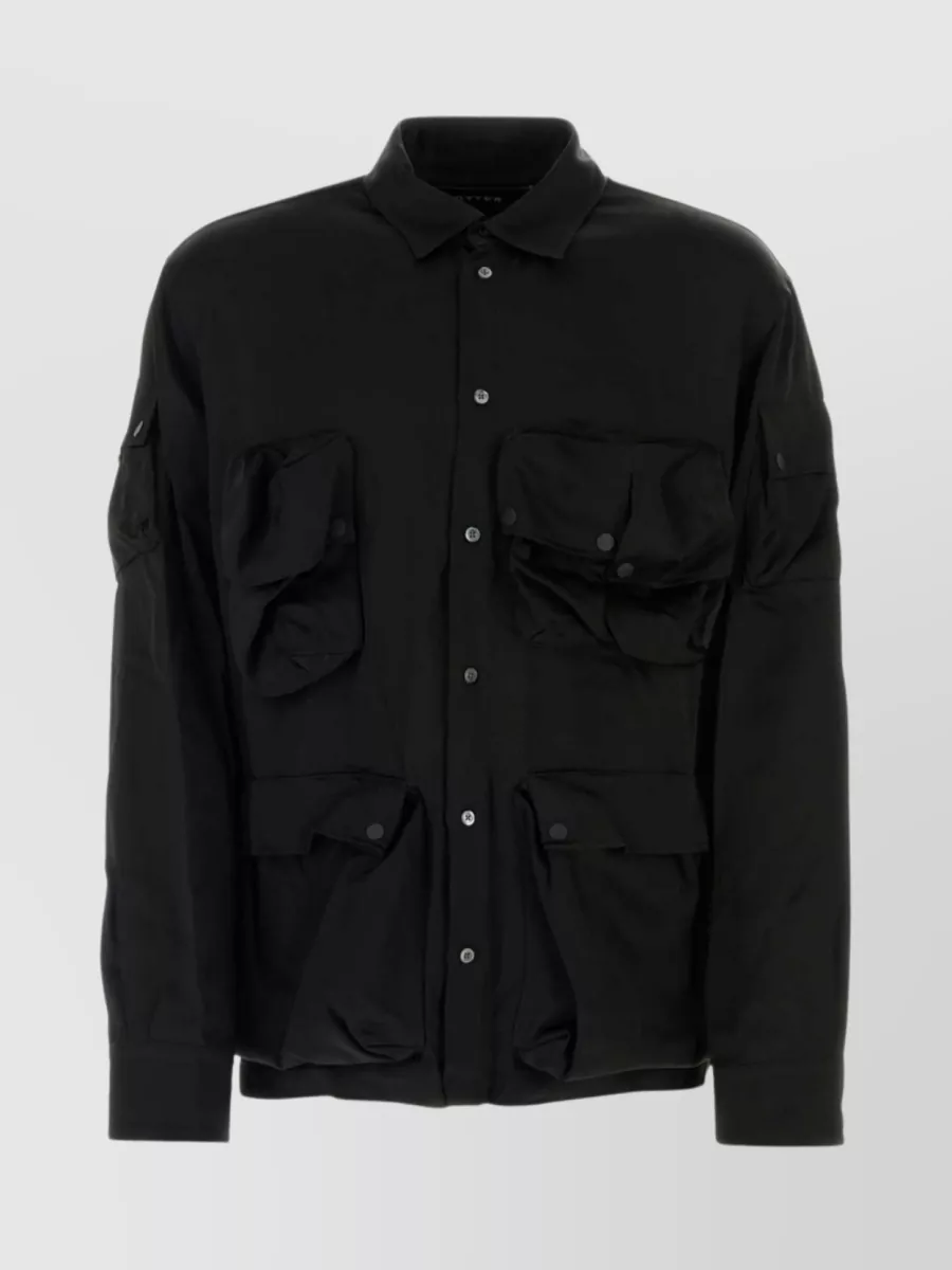 Shop Botter Satin Shirt With Multiple Pockets And Adjustable Cuffs In Black