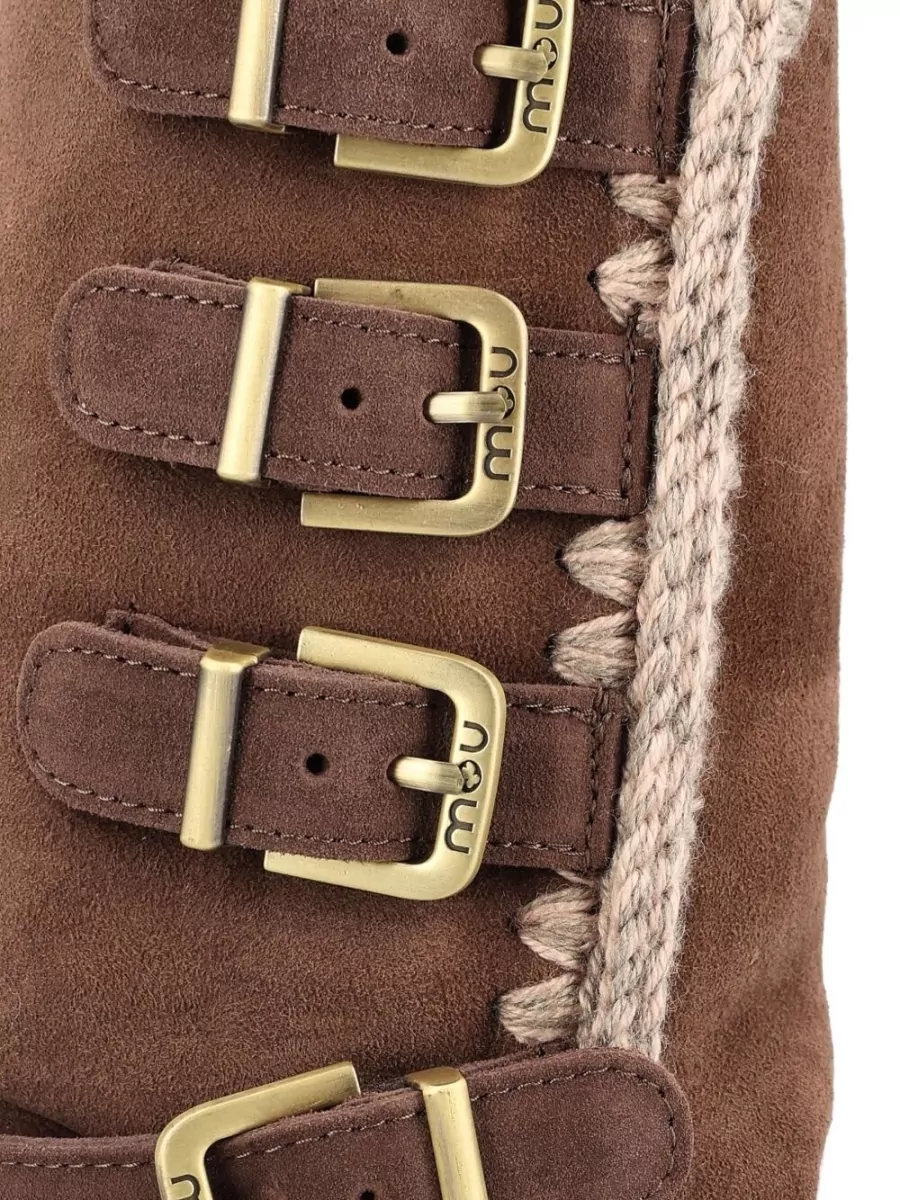 Mou Sheepskin Suede Buckle-Strap Boots