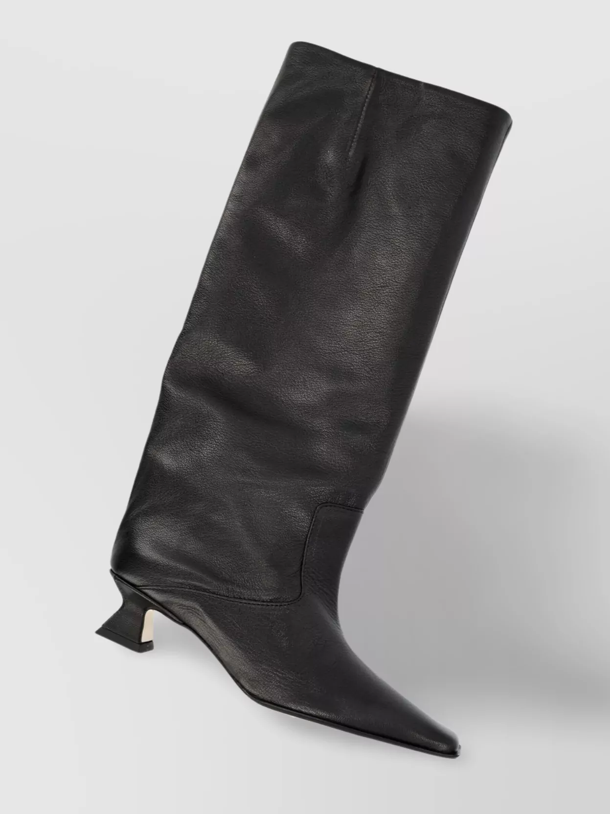 Miista Square Toe Leather Knee-high Boot In Black