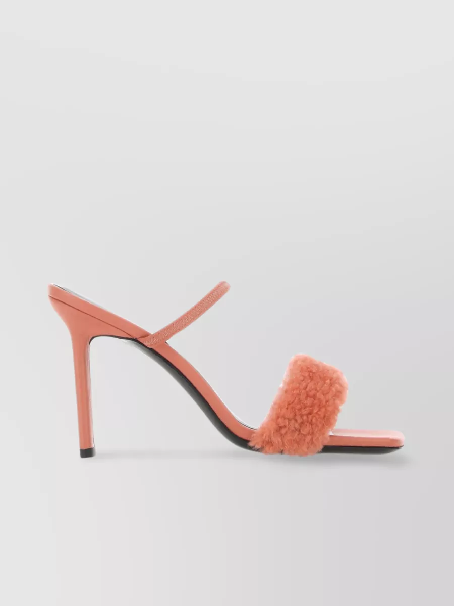 Shop By Far Strappy Ada Mules With Shearling Fur In Orange