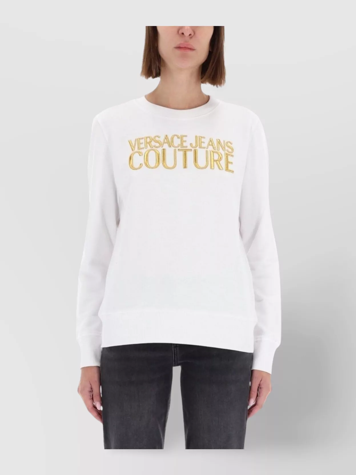 Versace Jeans Couture Ribbed Hem Long Sleeve Crew Neck Knitwear