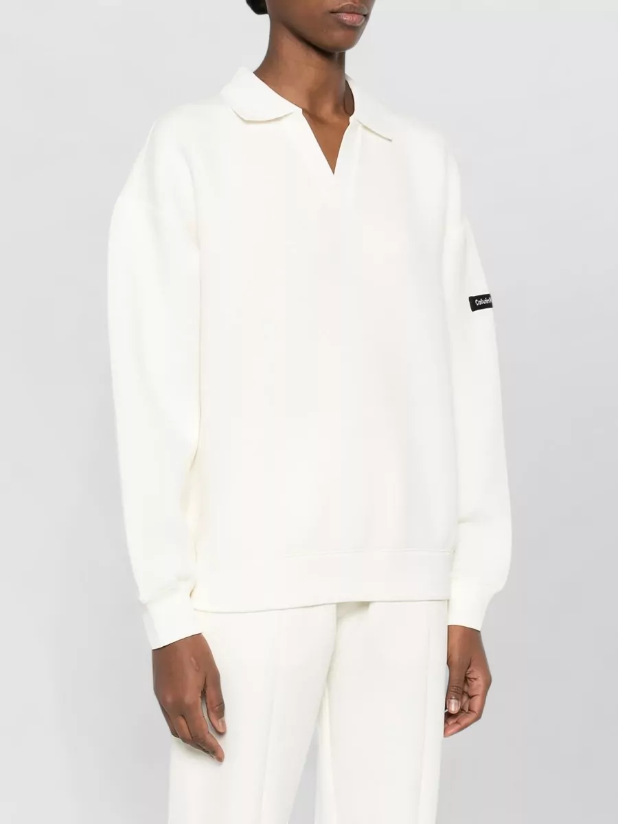 Calvin Klein Long Sleeve Relaxed Polo Top Ribbed Trim