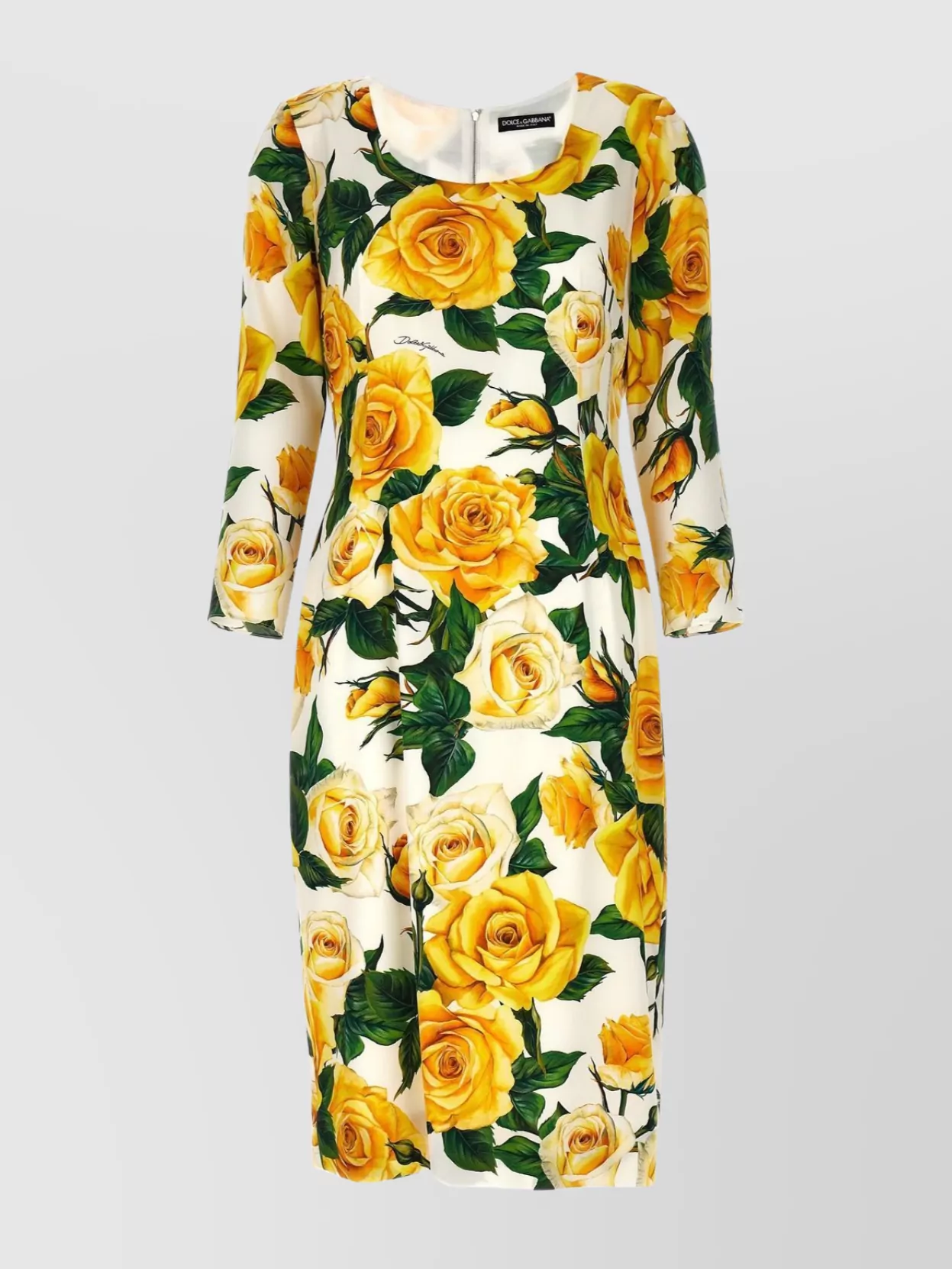 Dolce & Gabbana 'yellow Roses' Robe Midi In Green