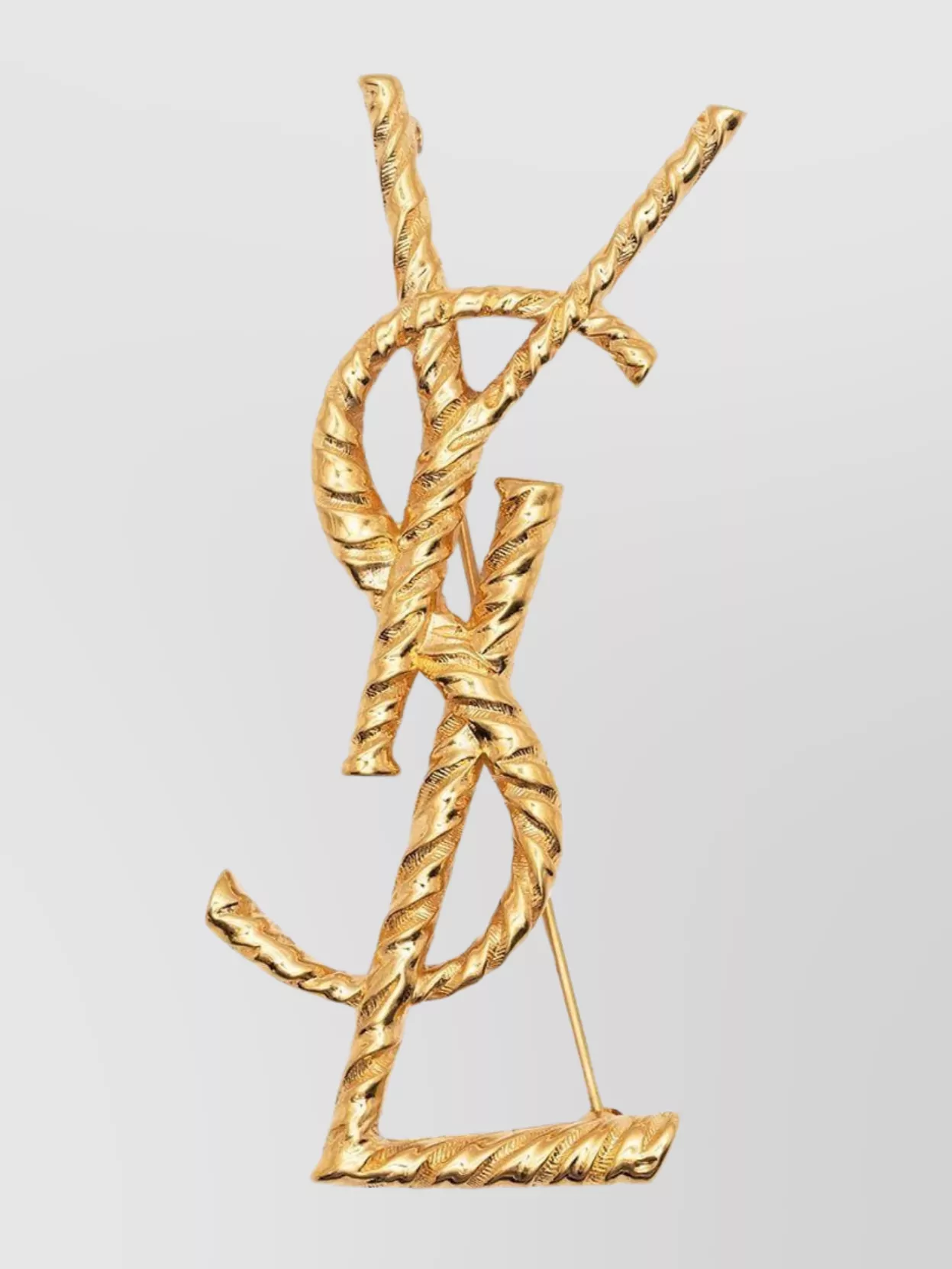 Saint Laurent Twisted Stripe Texture Brooch In Gold