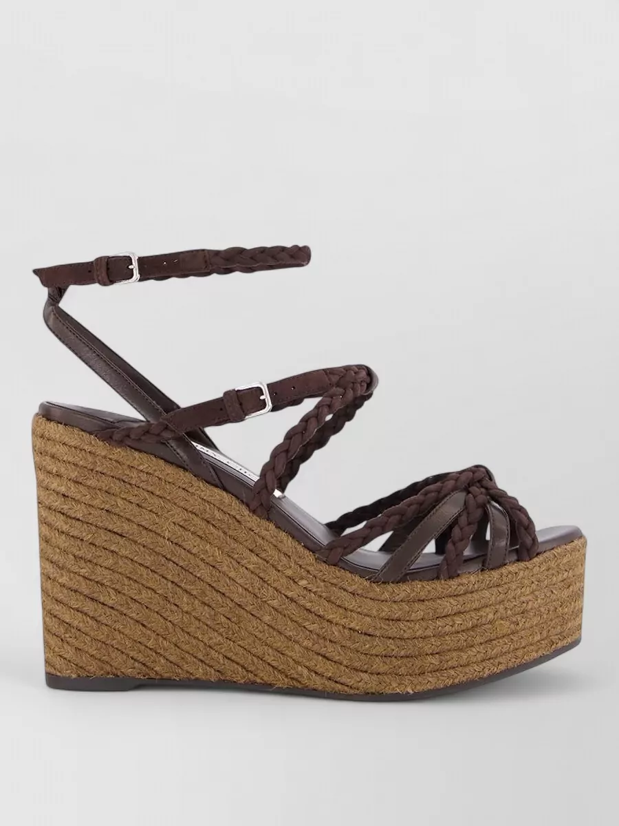 Jimmy Choo Nyra Braided Strap Leather Wedge Espadrilles