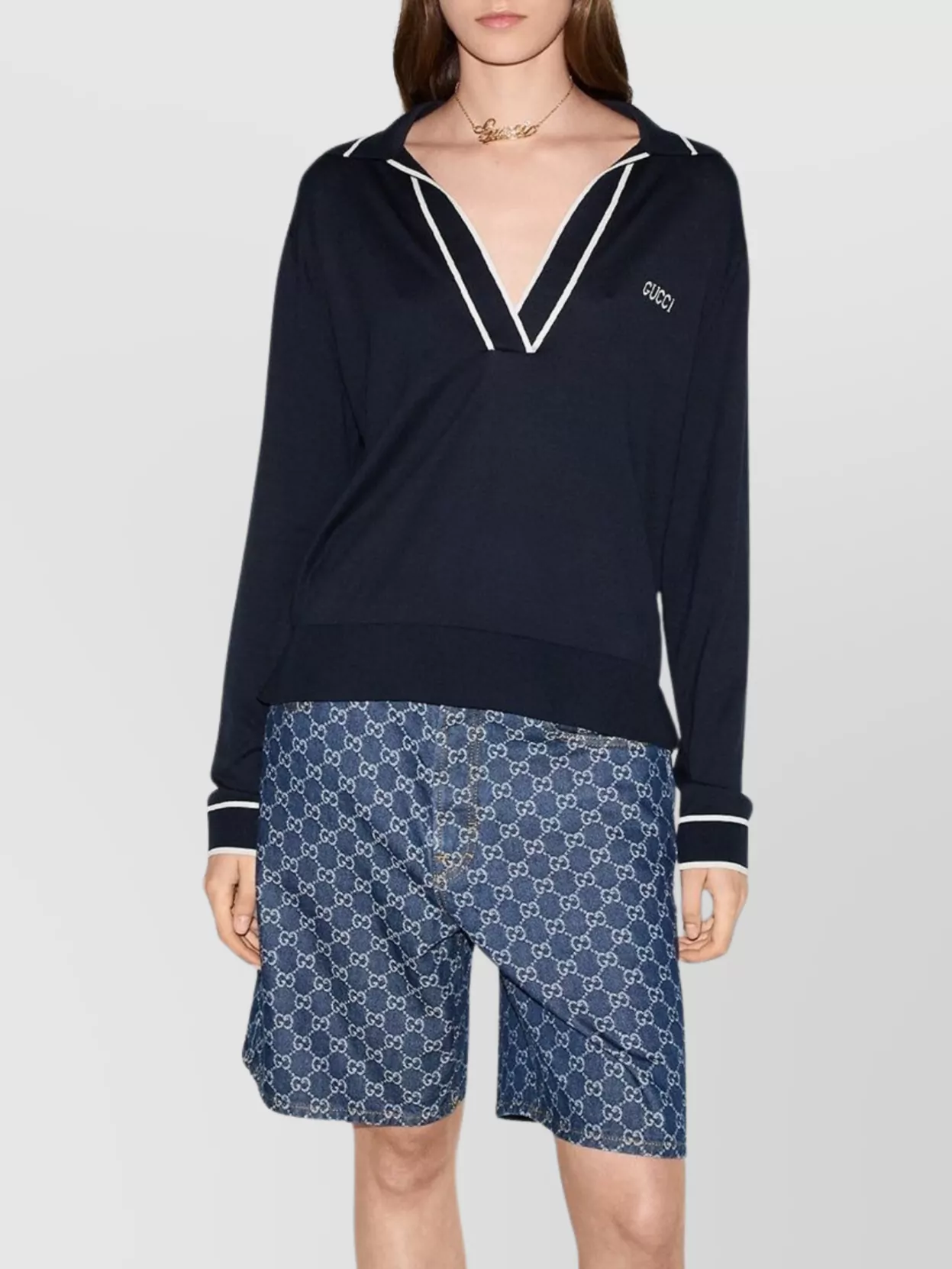Gucci Polo Top Intarsia Contrast Trim