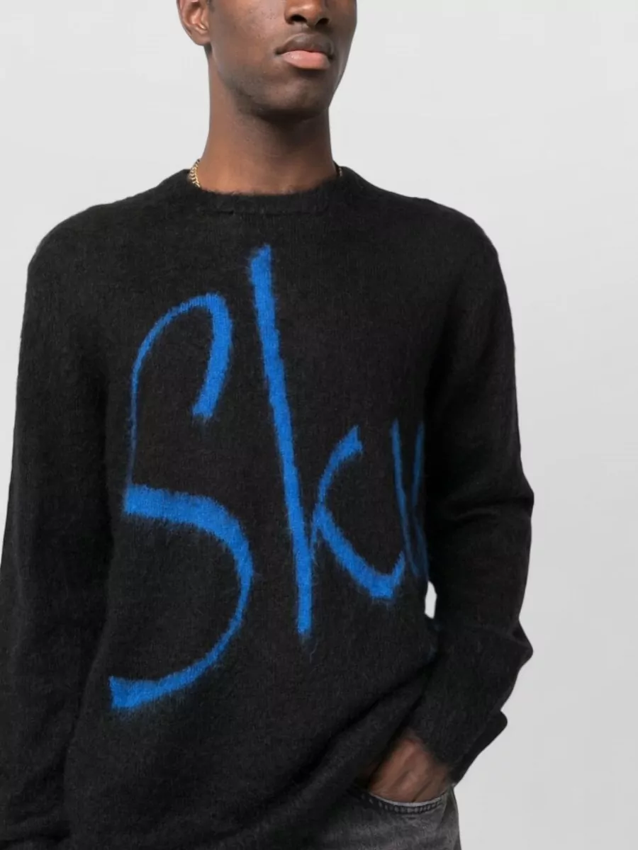 Blue Sky Inn Logo-Print Knitted Wool-Blend Crew-Neck Jumper