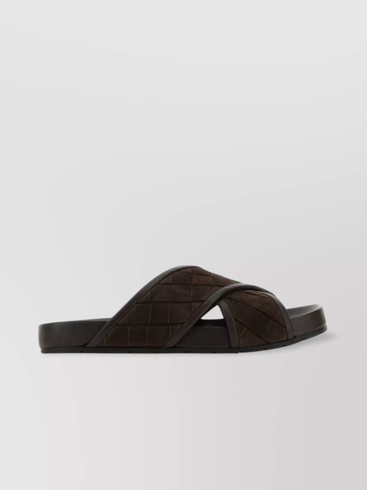 Shop Bottega Veneta Suede Cross Strap Slippers With Quilted Pattern
