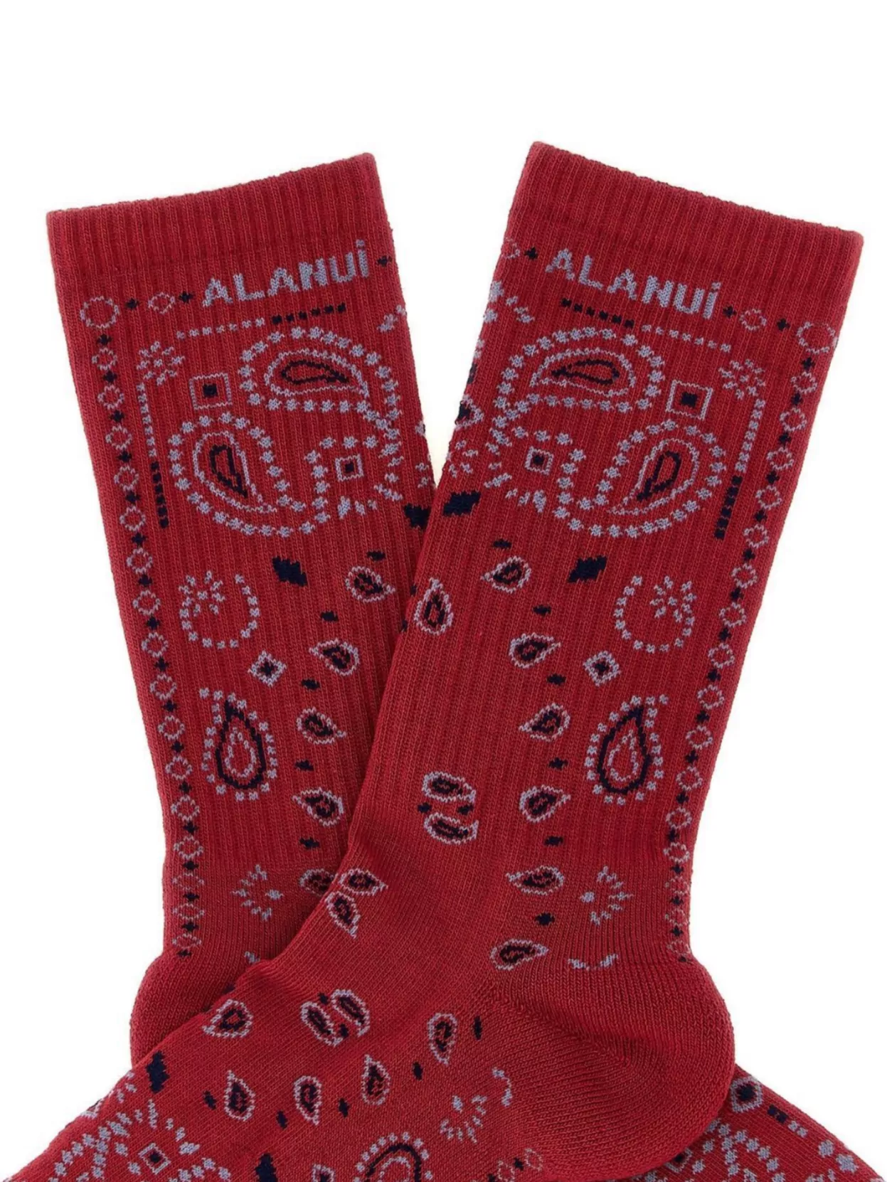 Alanui Paisley Print Ribbed Cuff Socks In Red