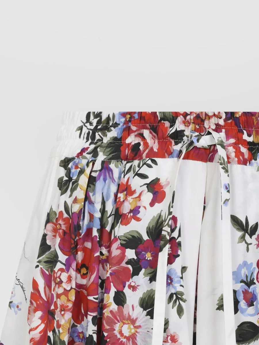 Dolce&Gabbana Floral Pleated Skirt Elastic Waistband Drawstring